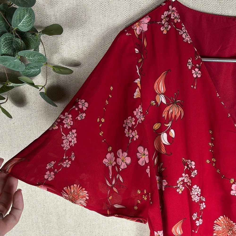 BB Dakota > Red Floral Wrap Dress 4 - Picture 3 of 10